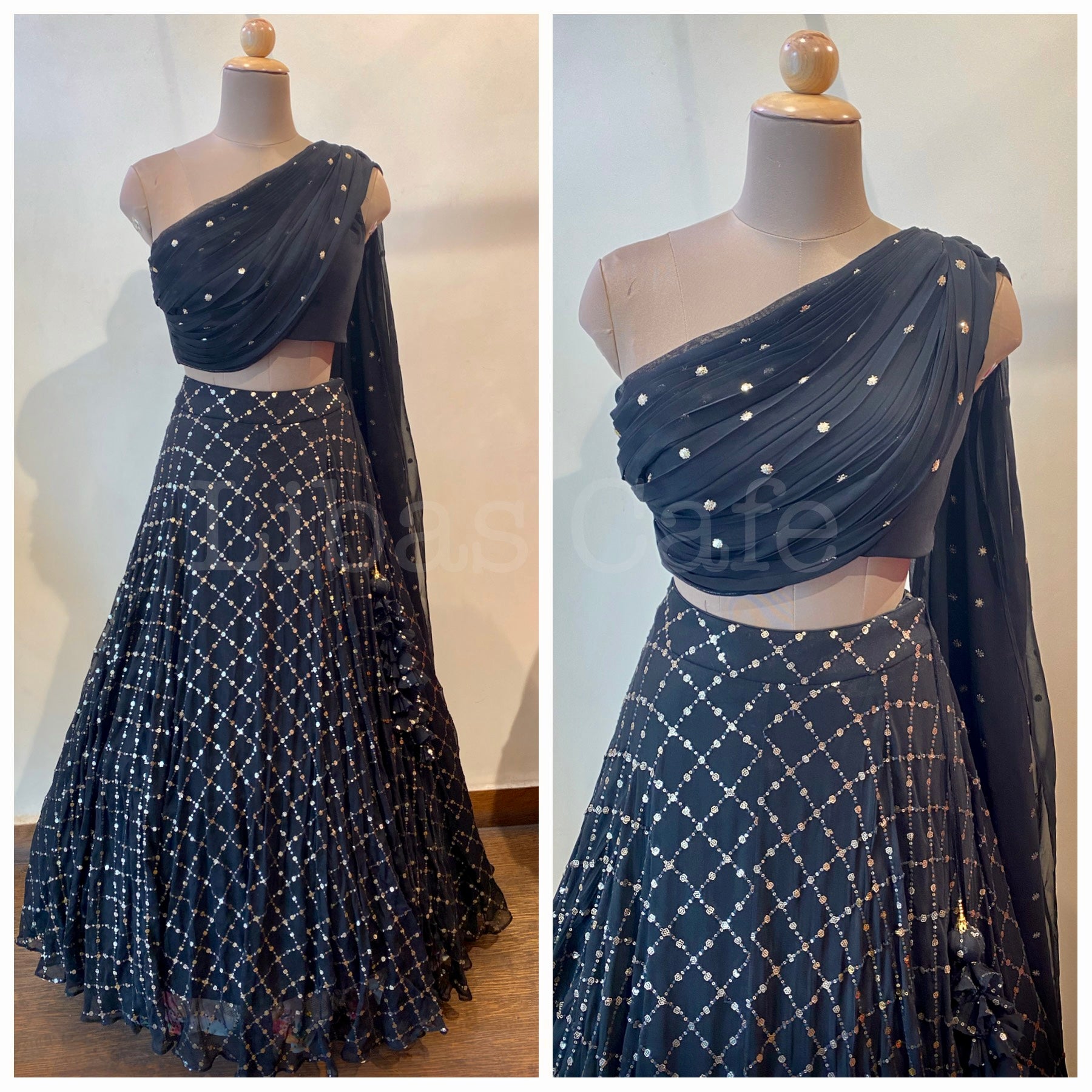 Black Drape Sequin Lehenga